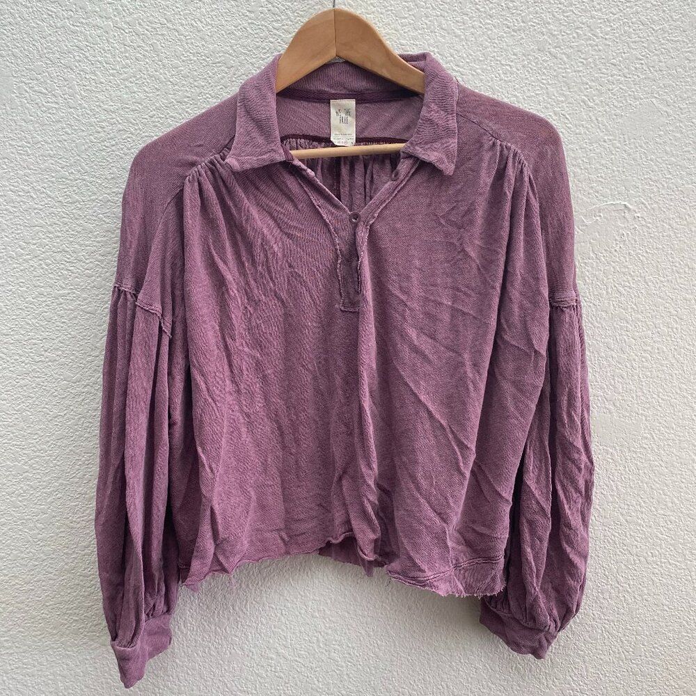 Free People Rush Hour Peasant Blouse Top OB872332 Mulberrry Medium Raw Hem
